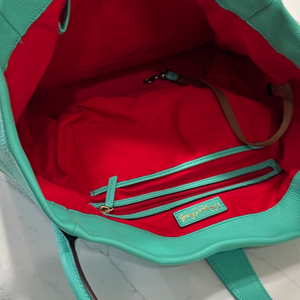 Dooney & Bourke Turquoise Leather Shoulder Bag with Gold Hardware - Picture 7 of 17